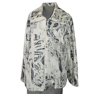 Cream and Silver Print Full Zip Blazer Jacket Size Large